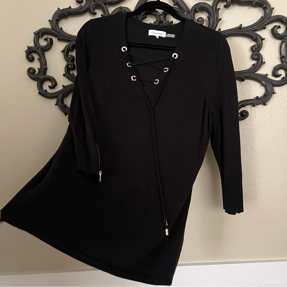 CALVIN KLEIN Sweater Top V-Neck 3/4 Length Sleeve Size Large - Picture 3 of 15
